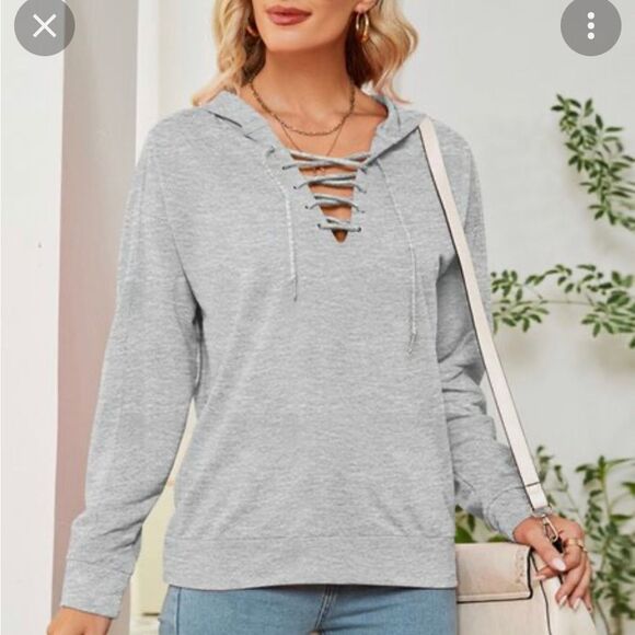 vS Pink grey lace up hooded sweatshirt& matching lace up joggers sweatsuit  trac - Picture 2 of 13